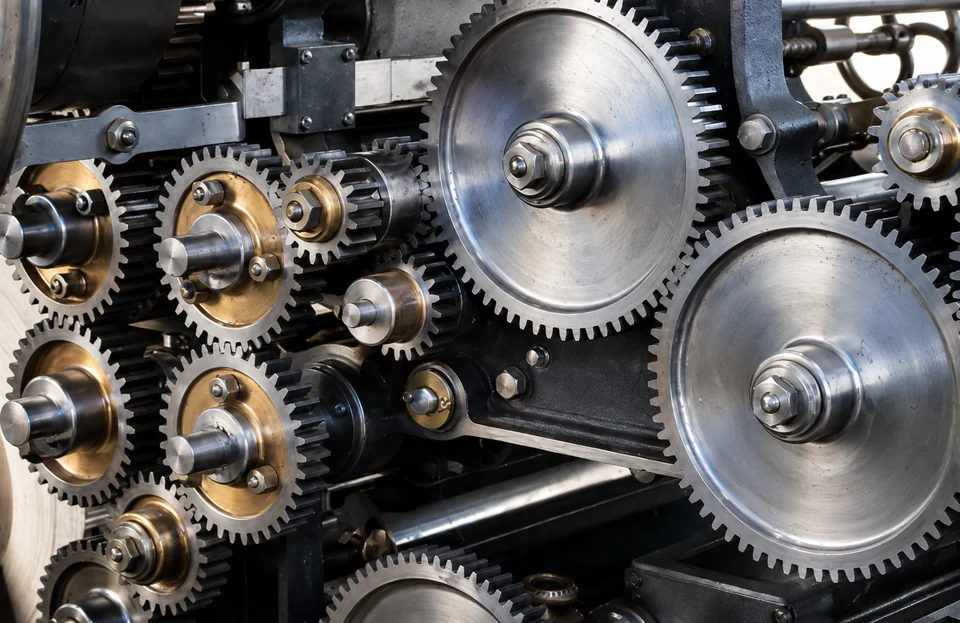 Ineinandergreifende Zahnräder einer industriellen Anlage